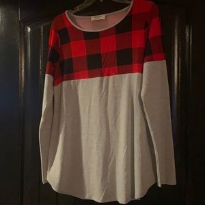 Zenana Buffalo plaid and heathered gray shirt